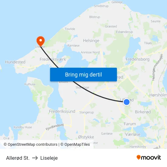 Allerød St. to Liseleje map
