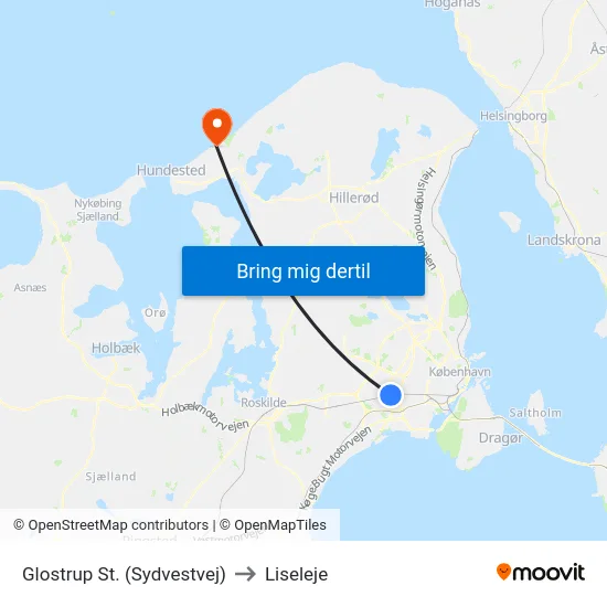 Glostrup St. (Sydvestvej) to Liseleje map