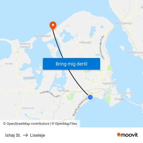 Ishøj St. to Liseleje map