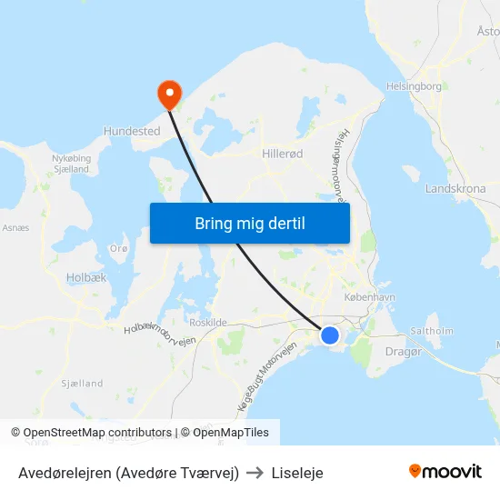 Avedørelejren (Avedøre Tværvej) to Liseleje map