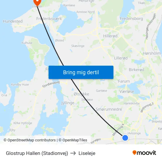 Glostrup Hallen (Stadionvej) to Liseleje map