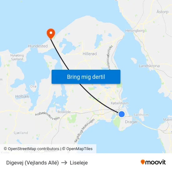 Digevej (Vejlands Allé) to Liseleje map