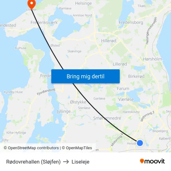 Rødovrehallen (Sløjfen) to Liseleje map