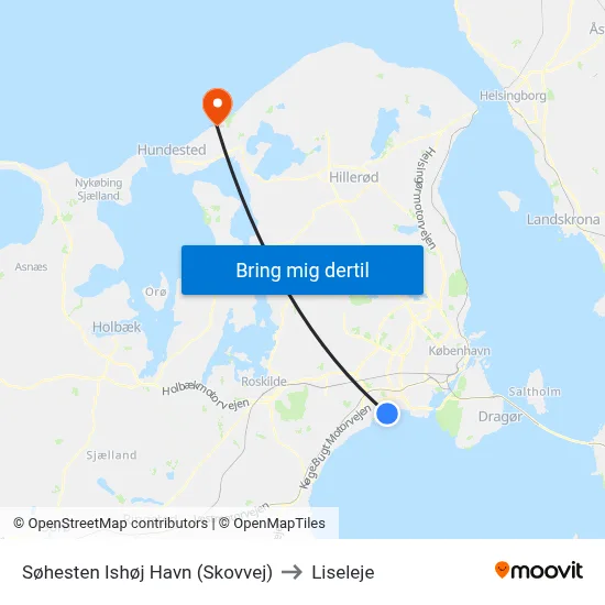 Søhesten Ishøj Havn (Skovvej) to Liseleje map