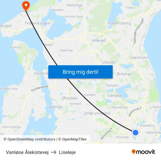 Vanløse Ålekistevej to Liseleje map