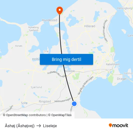 Åshøj (Åshøjvej) to Liseleje map