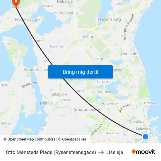 Otto Mønsteds Plads (Rysensteensgade) to Liseleje map