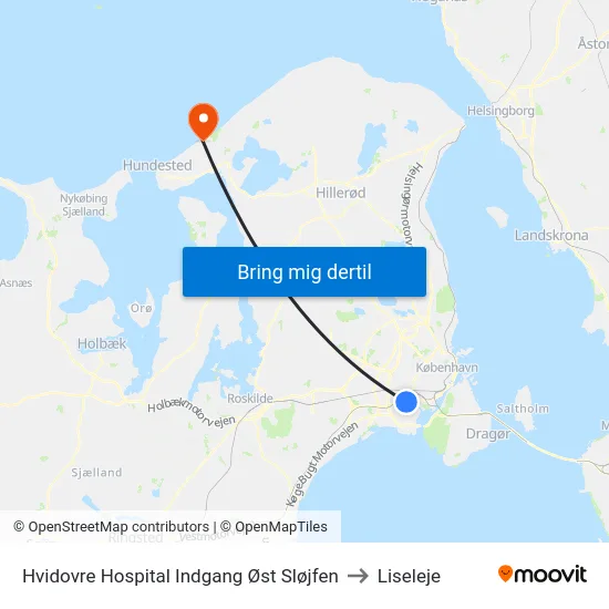 Hvidovre Hospital Indgang Øst Sløjfen to Liseleje map