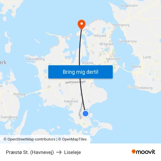 Præstø St. (Havnevej) to Liseleje map