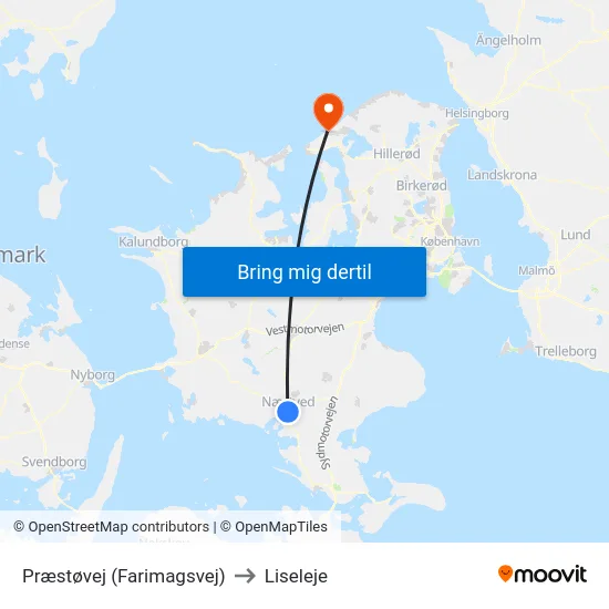 Præstøvej (Farimagsvej) to Liseleje map