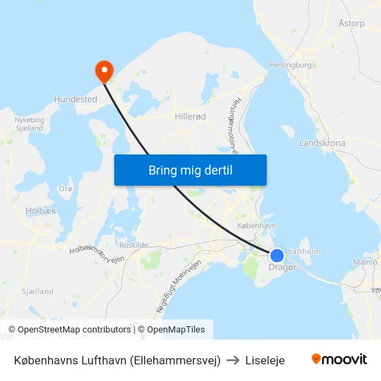 Københavns Lufthavn (Ellehammersvej) to Liseleje map