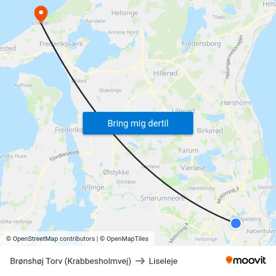 Brønshøj Torv (Krabbesholmvej) to Liseleje map