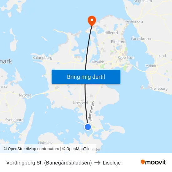 Vordingborg St. (Banegårdspladsen) to Liseleje map