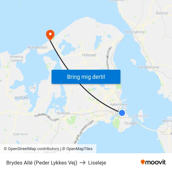 Brydes Allé (Peder Lykkes Vej) to Liseleje map