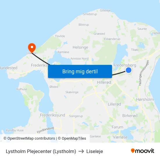 Lystholm Plejecenter (Lystholm) to Liseleje map