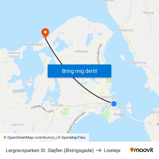 Lergravsparken St. Sløjfen (Østrigsgade) to Liseleje map