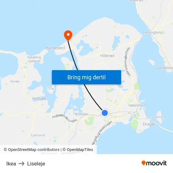 Ikea to Liseleje map