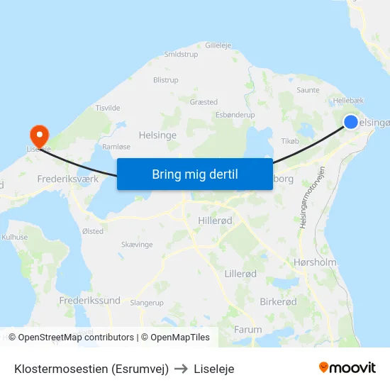 Klostermosestien (Esrumvej) to Liseleje map