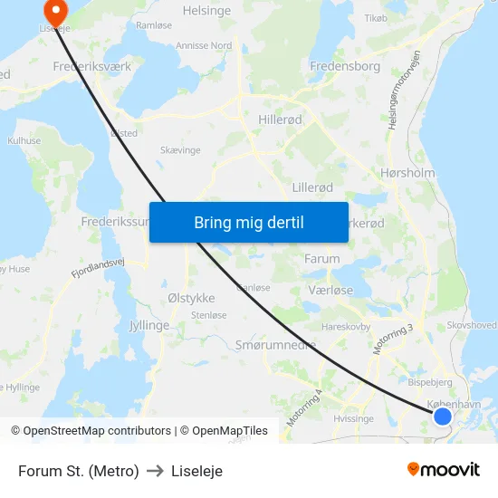 Forum St. (Metro) to Liseleje map