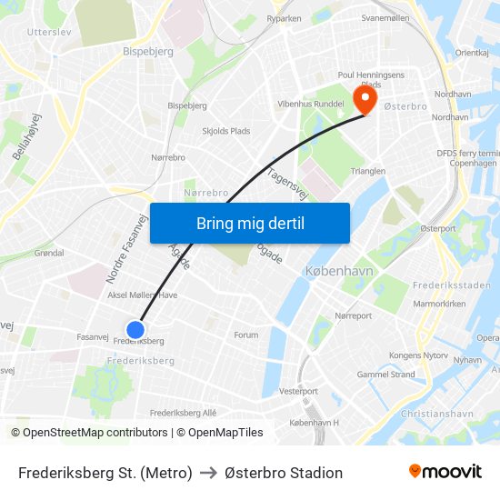 Frederiksberg St. (Metro) to Østerbro Stadion map