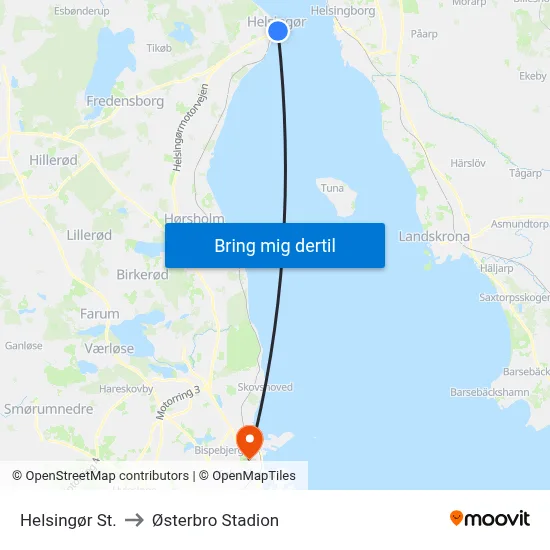 Helsingør St. to Østerbro Stadion map