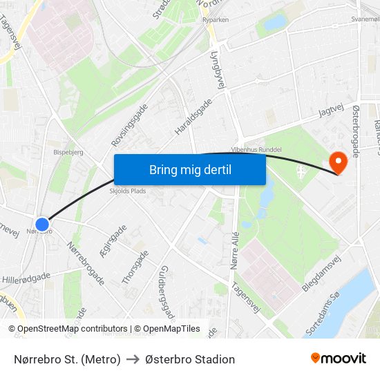 Nørrebro St. (Metro) to Østerbro Stadion map