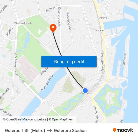 Østerport St. (Metro) to Østerbro Stadion map