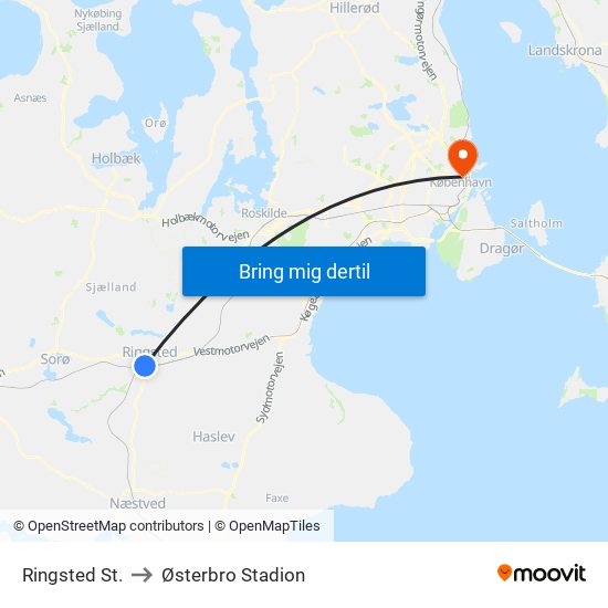 Ringsted St. to Østerbro Stadion map