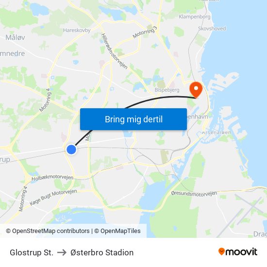 Glostrup St. to Østerbro Stadion map