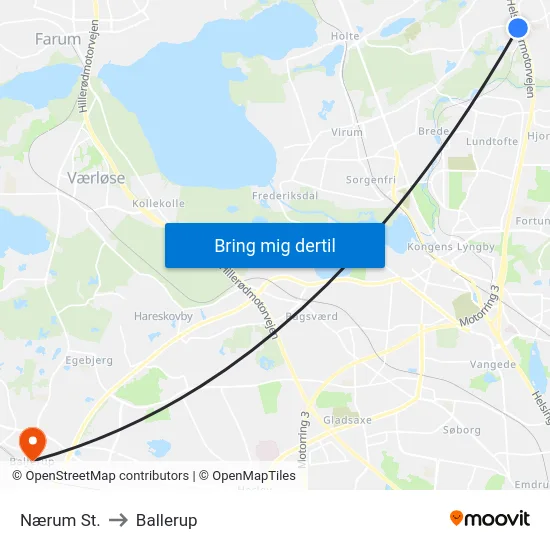 Nærum St. to Ballerup map