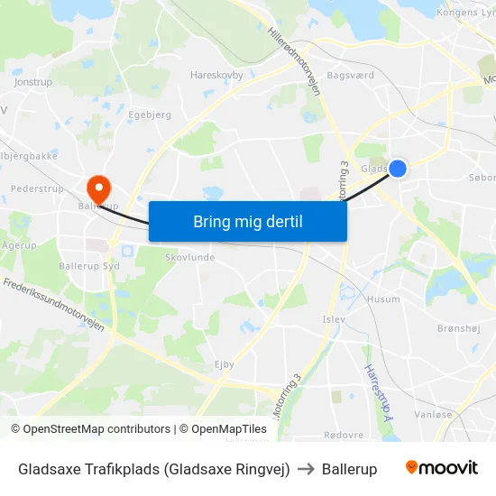 Gladsaxe Trafikplads (Gladsaxe Ringvej) to Ballerup map