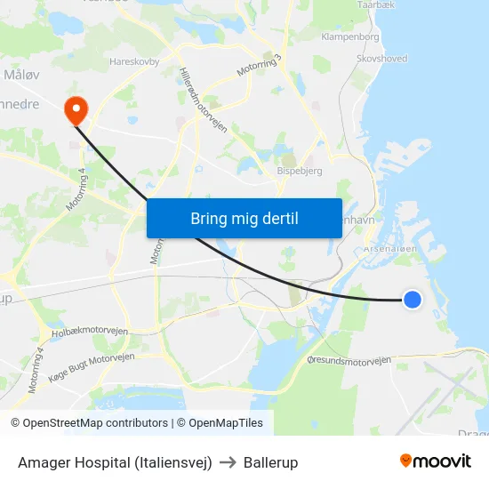 Amager Hospital (Italiensvej) to Ballerup map