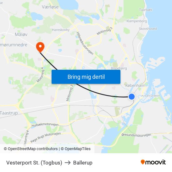 Vesterport St. (Togbus) to Ballerup map