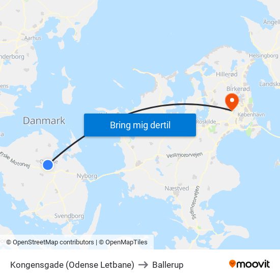 Kongensgade (Odense Letbane) to Ballerup map