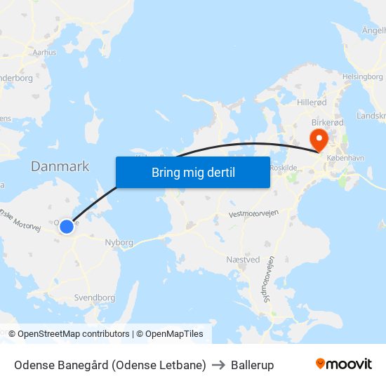Odense Banegård (Odense Letbane) to Ballerup map