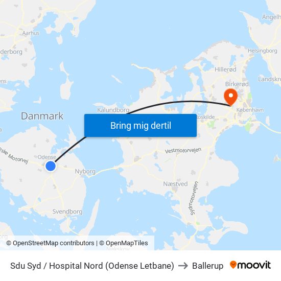 Sdu Syd / Hospital Nord (Odense Letbane) to Ballerup map