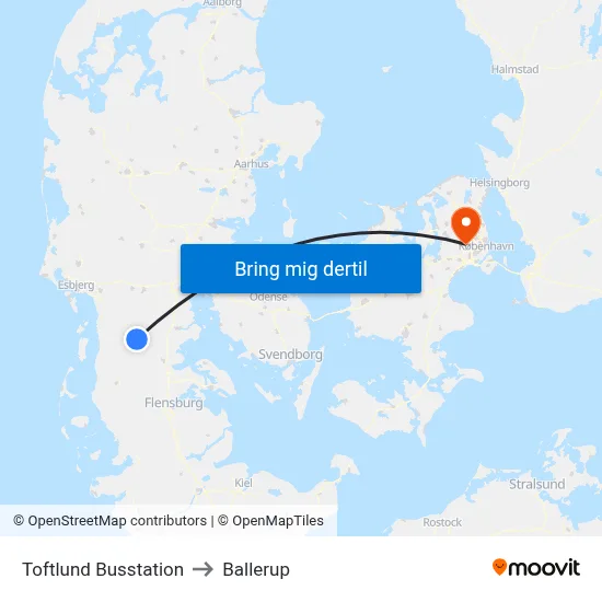 Toftlund Busstation to Ballerup map