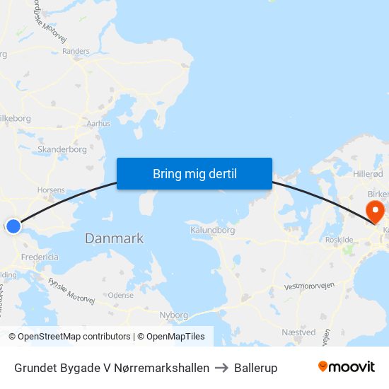 Grundet Bygade V Nørremarkshallen to Ballerup map