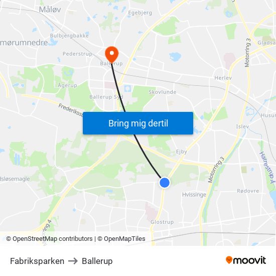 Fabriksparken to Ballerup map