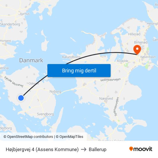 Højbjergvej 4 (Assens Kommune) to Ballerup map