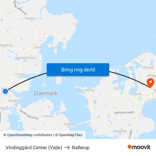 Vindinggård Center (Vejle) to Ballerup map