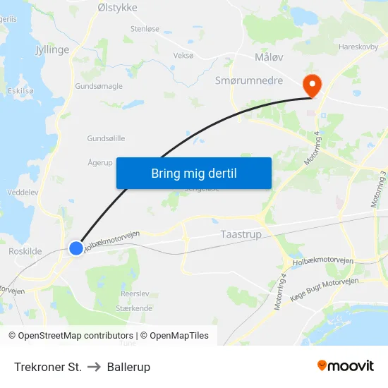 Trekroner St. to Ballerup map