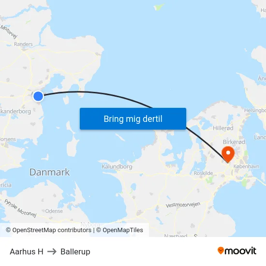 Aarhus H to Ballerup map