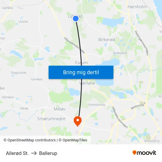Allerød St. to Ballerup map