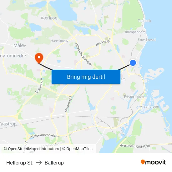 Hellerup St. to Ballerup map