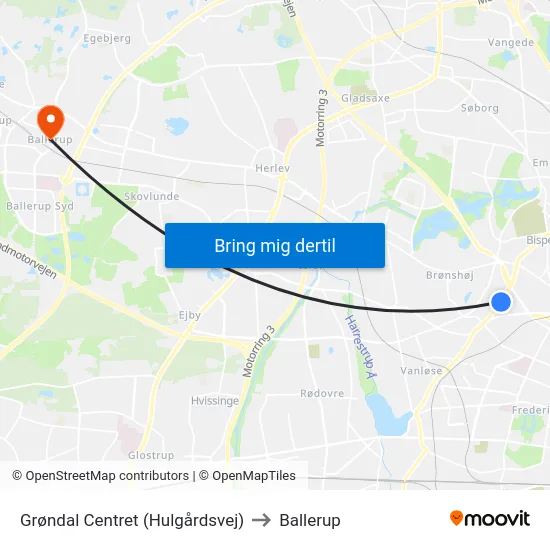 Grøndal Centret (Hulgårdsvej) to Ballerup map