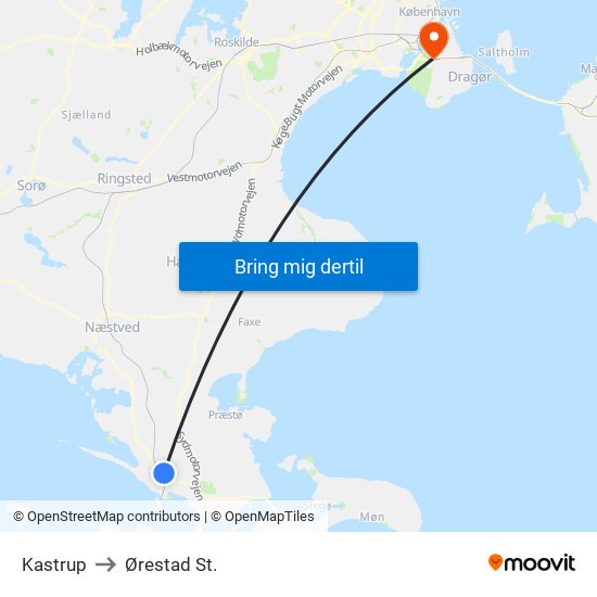 Kastrup to Ørestad St. map
