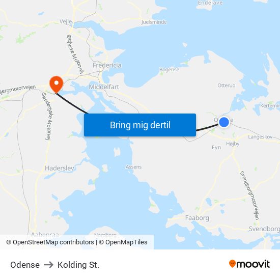 Odense to Kolding St. map
