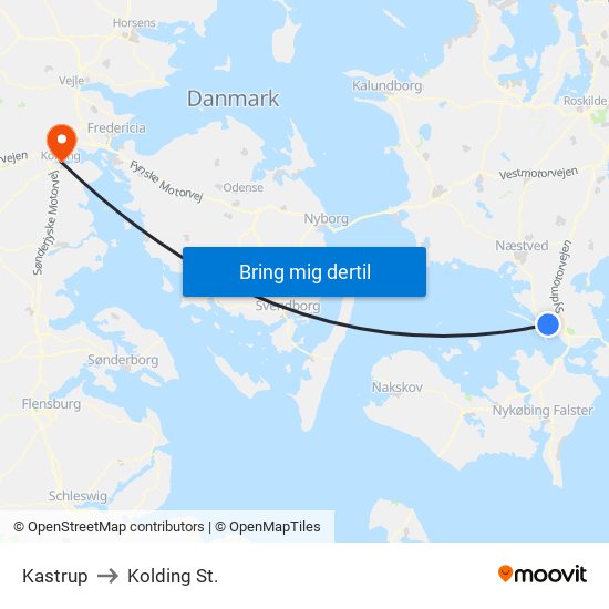 Kastrup to Kolding St. map