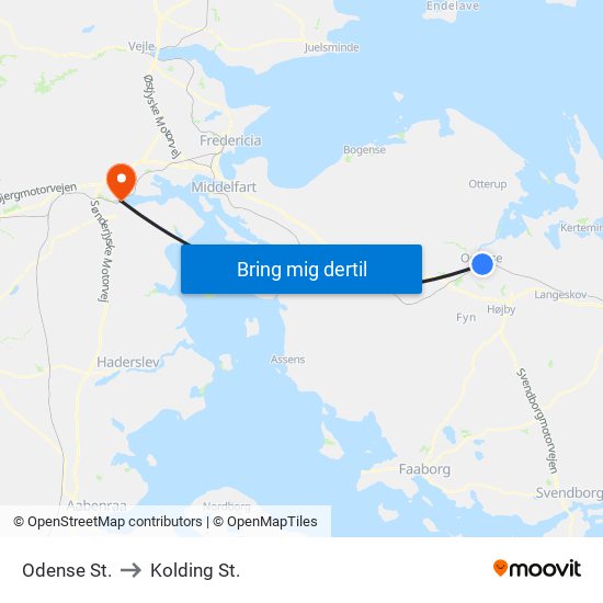 Odense St. to Kolding St. map